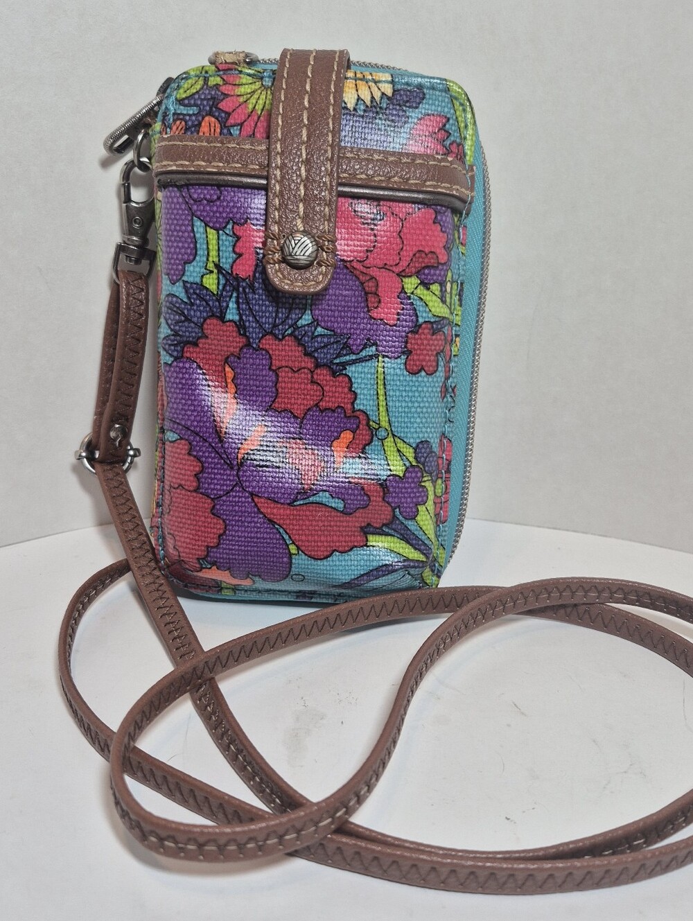Sakroots Coated Canvas Royal Flower Power Phone Holder Crossbody Wallet
